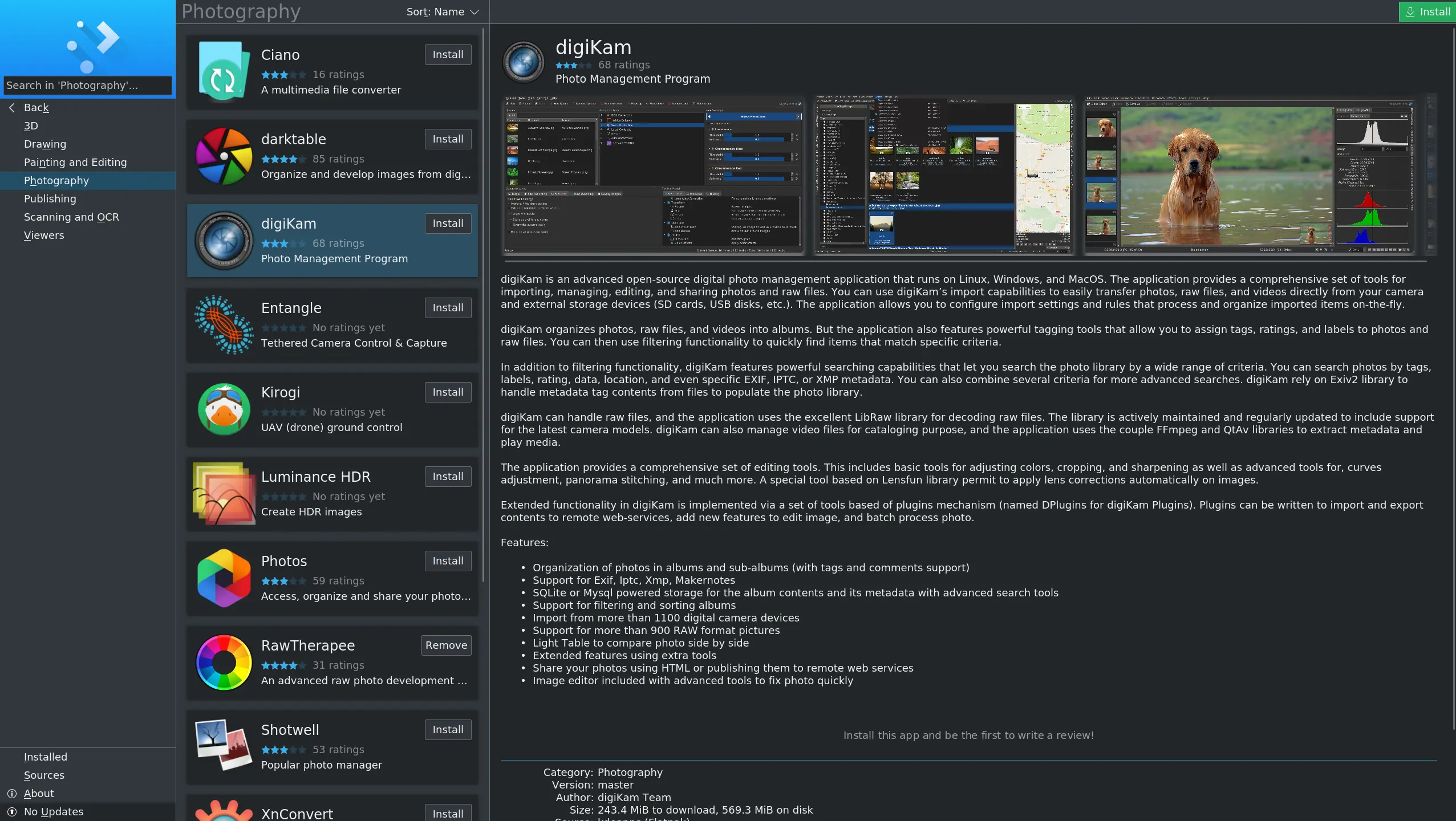 digikam 7.0.0 available in FlatPak repository through Plasma Discover application installer